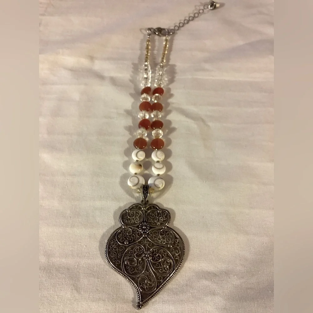 Carnelian Silver Tone Necklace
